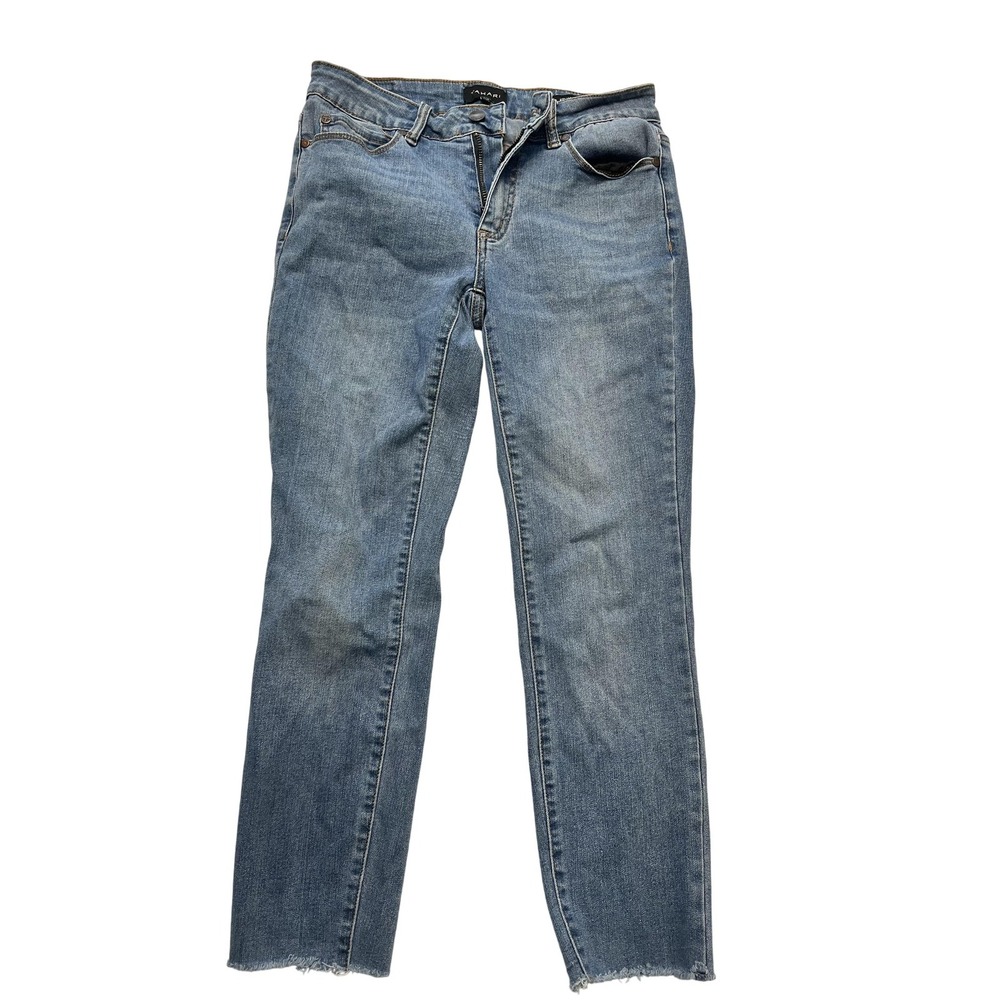 Tahari Jeans Womens 4/27 Blue Kelly Classic Skinny Raw Hem Medium Wash Denim